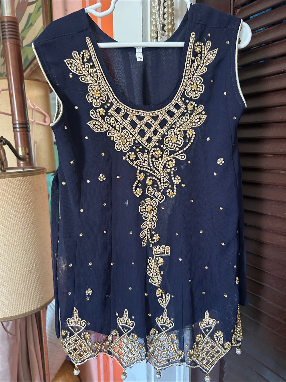 Navy Blue Girls' Formal Embellished Sleeveless Dress